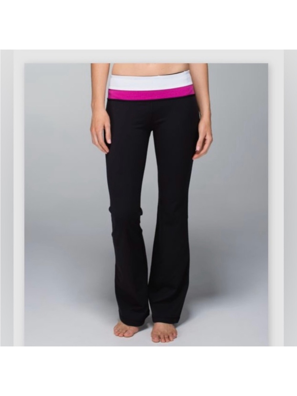 Vintage Lulu Black Groove Pants with Fold over Pink & White Waistband